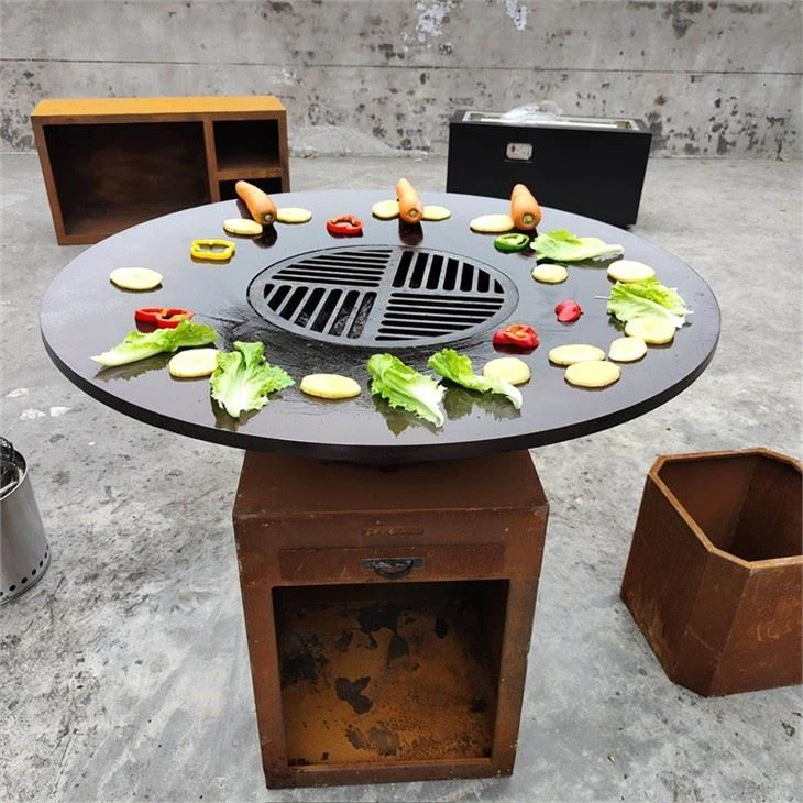 Corten Steel BBQ Grill Fireplace