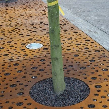Patterned Grilles Ground Protection Weathering steel or RAL Coated Integrated Light