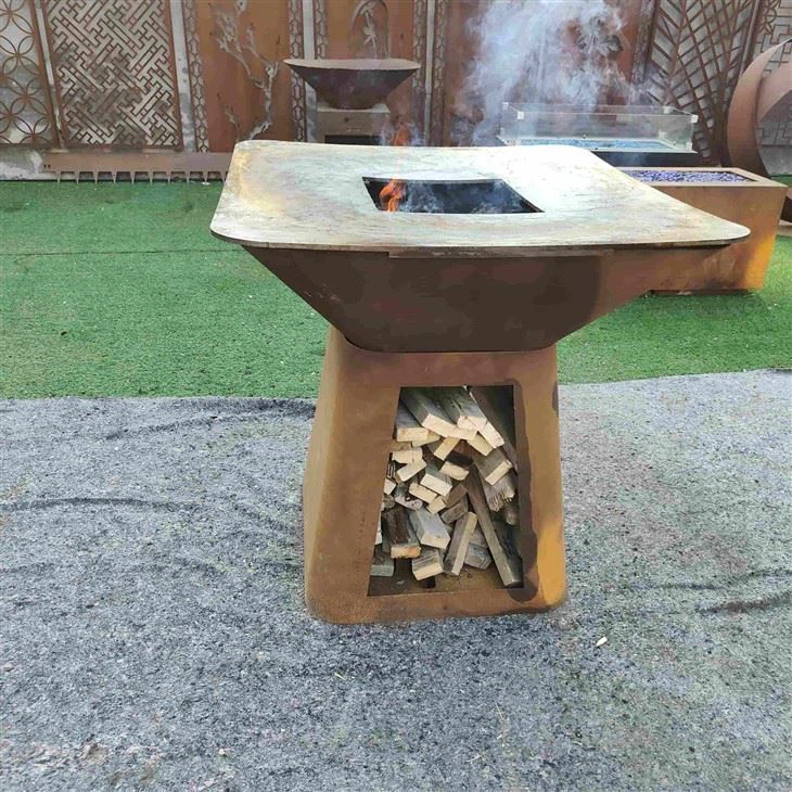 Corten Steel Outdoor Sqare Fire Pit And Grill