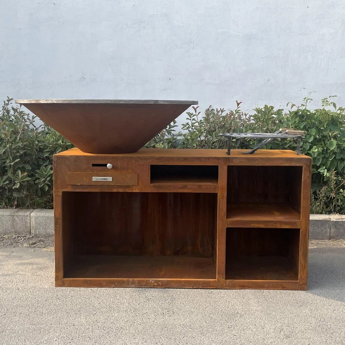 屋外テラスのための耐久のコルテン鋼のバーベキュー グリル