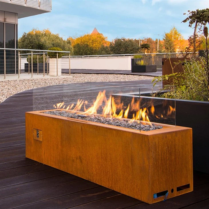 Outdoor Corten Steel Propane Fire Pit Table